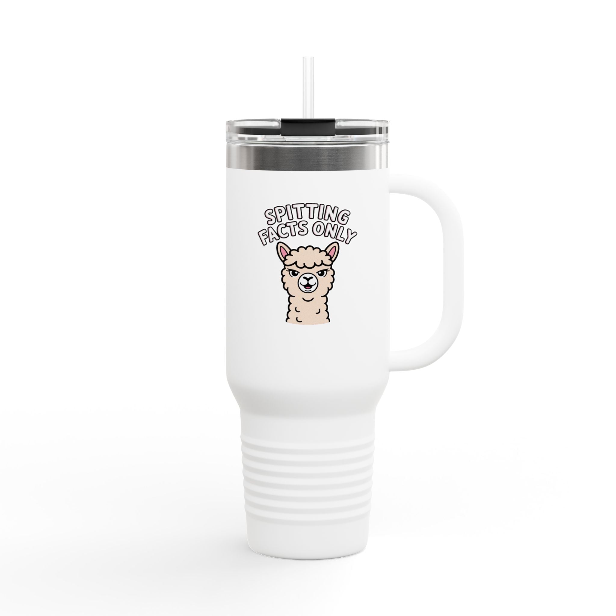 Funny Alpaca Travel Mug, Spitting Facts Only Tumbler, Sassy Alpaca 40oz Insulated Cup, Cute Animal Gift for Her, Funny Coffee Tumbler