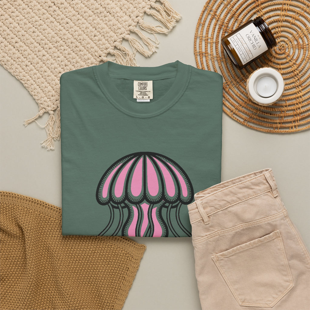Cute Jellyfish T-Shirt, Glowing Jellyfish Graphic Tee, Ocean Lover Gift, Garment-Dyed Unisex Shirt for Beach and Aquarium Fans