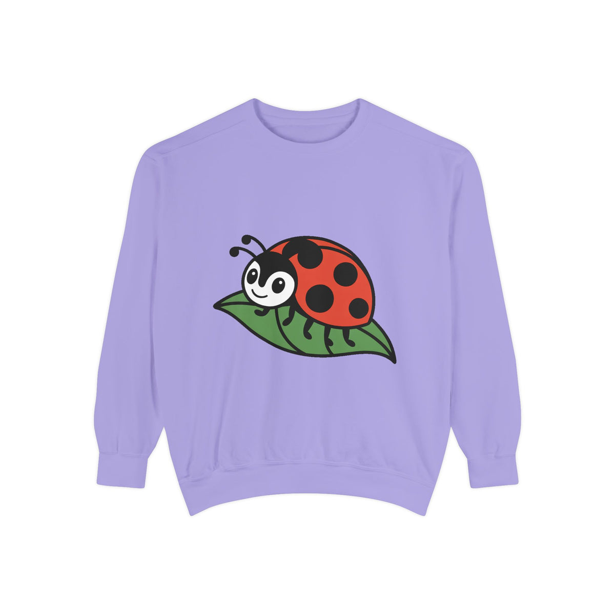 Ladybug Sweatshirt, Cute Embroidered Ladybug On Leaf Crewneck, Garden Lover Gift, Nature Sweatshirt