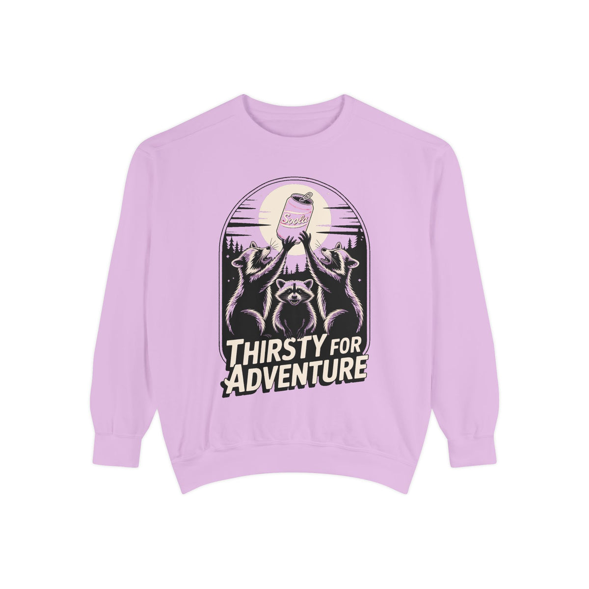 Thirsty For Adventure Raccoons Sweatshirt, Funny Vintage Poster Crewneck, Retro Raccoon Graphic Sweatshirt Gift