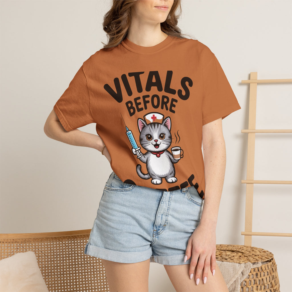 Vitals Before Coffee Nurse Shirt, Funny Nurse Cat T-Shirt, Cute Nurse Gift, Nursing Student Shirt, RN Coffee Lover Tee