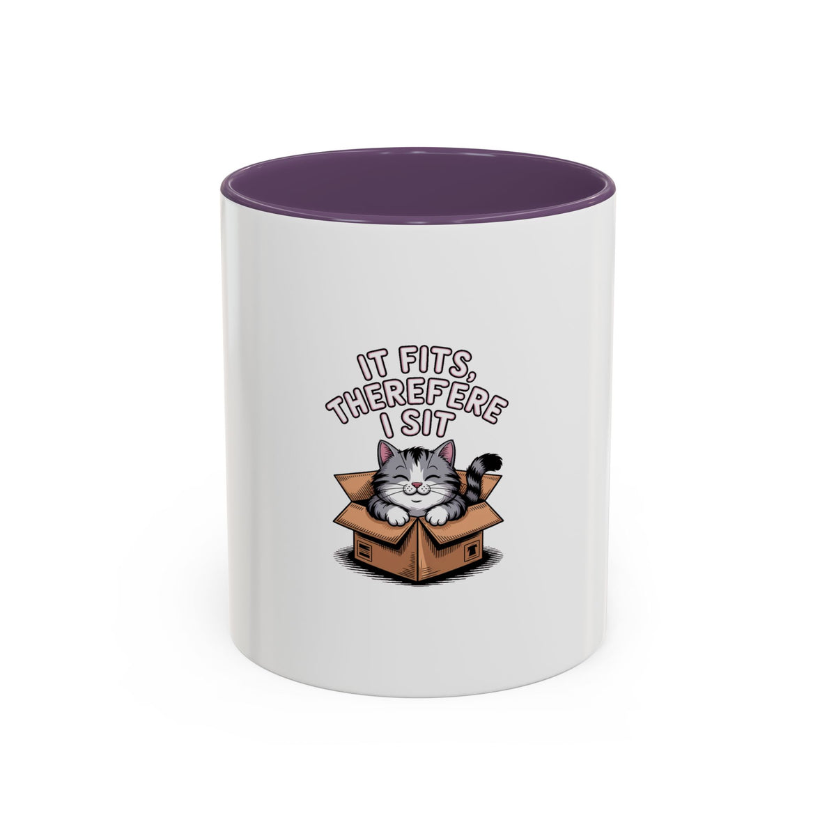 It Fits Therefore I Sit Cat Mug, Funny Cat In Box Coffee Mug, Cute Chubby Cat Lover Gift, Cat Mom Cat Dad Ceramic Mug