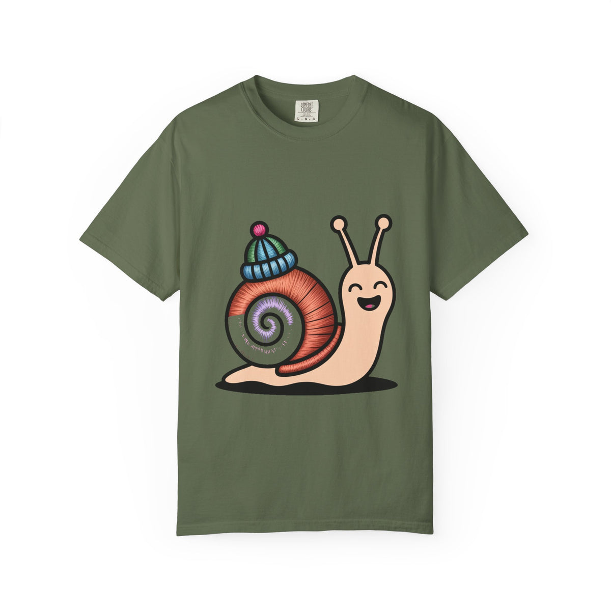 Cute Snail With Tiny Hat T-Shirt, Funny Cottagecore Snail Shirt, Cartoon Snail Lover Gift, Garment-Dyed Unisex Tee
