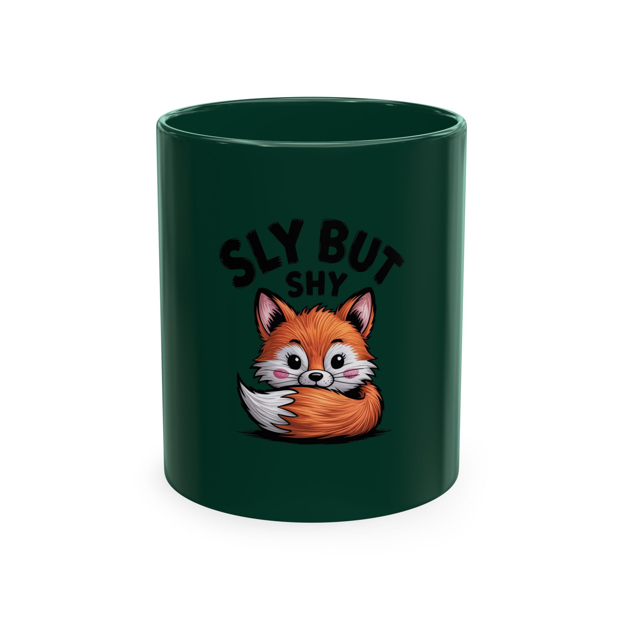 Sly But Shy Fox Mug, Cute Cartoon Fox Coffee Mug, Funny Fox Lover Gift, Shy Fox Peeking Behind Tail Ceramic Mug