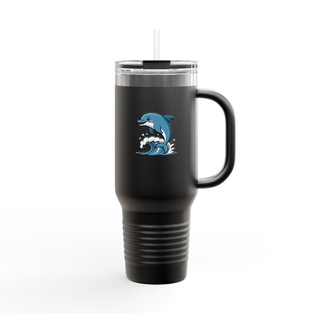 Cute Dolphin Travel Mug, Jumping Dolphin 40oz Tumbler with Handle, Ocean Lover Gift, Beach Vacation Cup for Her