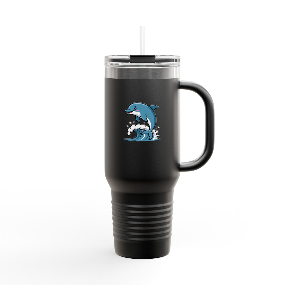 Cute Dolphin Travel Mug, Jumping Dolphin 40oz Tumbler with Handle, Ocean Lover Gift, Beach Vacation Cup for Her