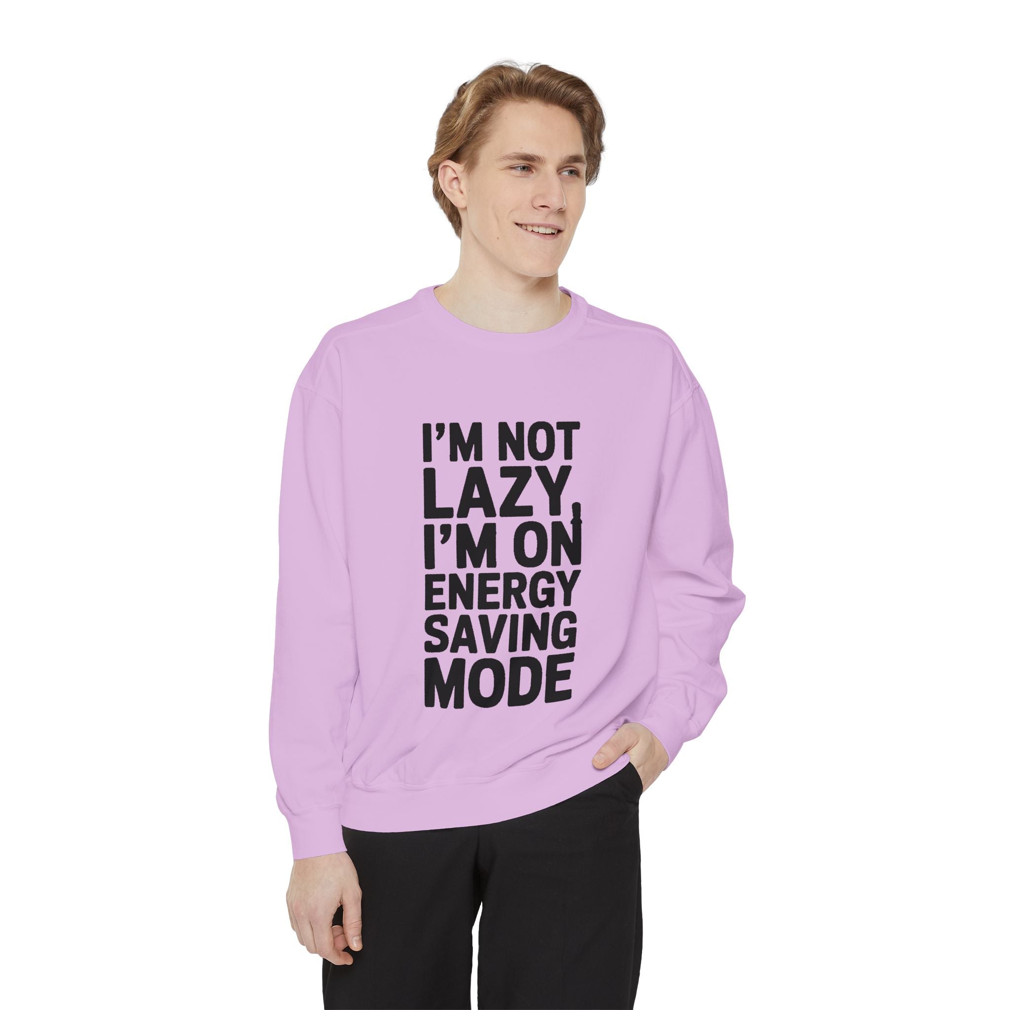 I'm Not Lazy I'm On Energy Saving Mode Sweatshirt, Funny Embroidered Crewneck, Sarcastic Quote Sweatshirt, Lazy Day Gift