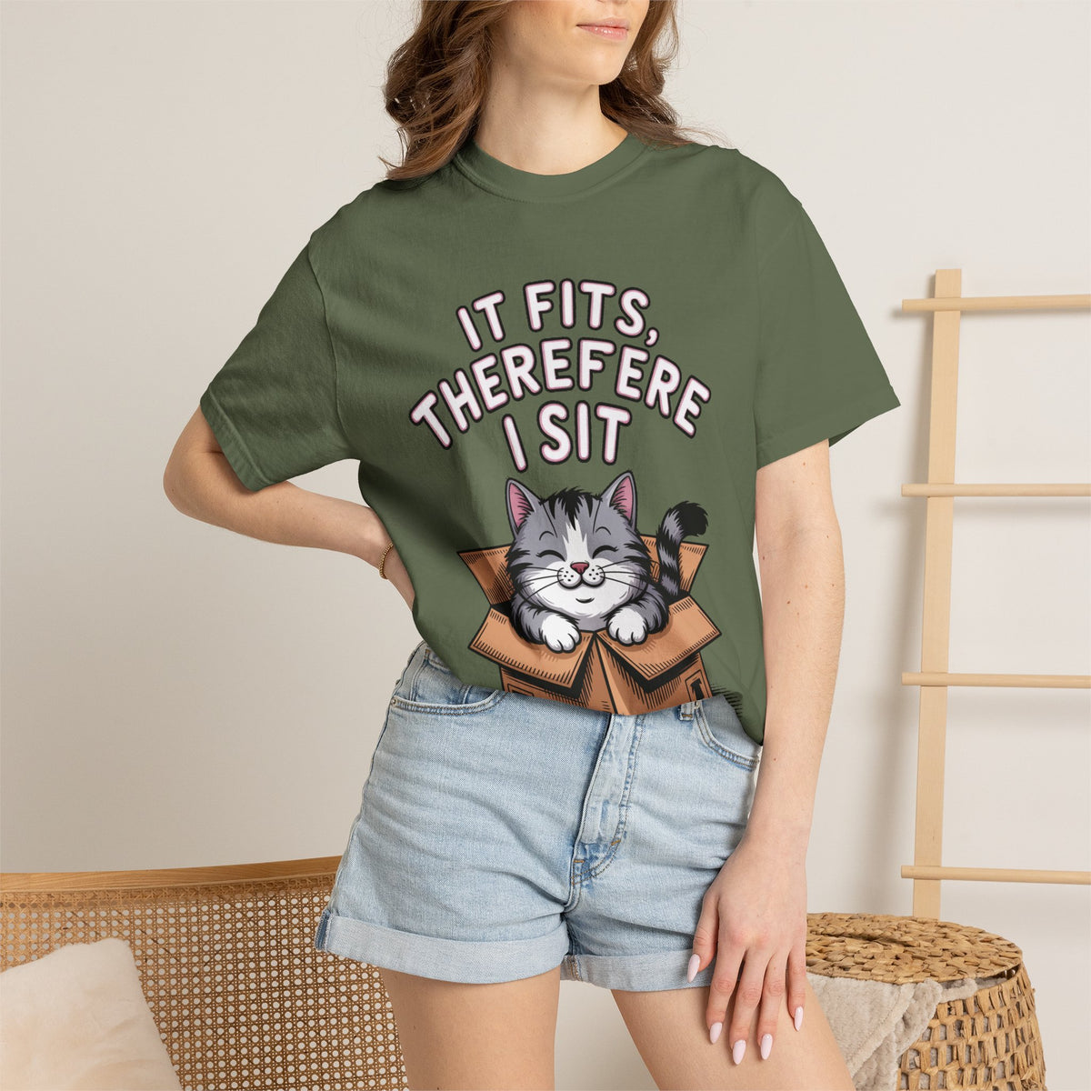 It Fits Therefore I Sit Cat Shirt, Funny Cat In Box T-Shirt, Cute Chubby Cat Lover Gift, Cat Owner Shirt, Funny Cat Meme Tee