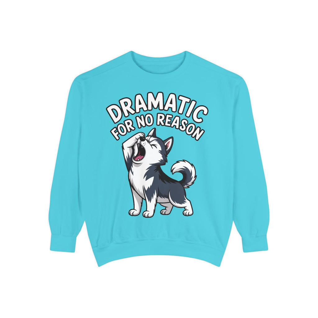 Dramatic Husky Sweatshirt, Funny Dog Lover Crewneck, Cute Cartoon Husky Embroidered Patch Style Sweatshirt, Gift for Husky Mom