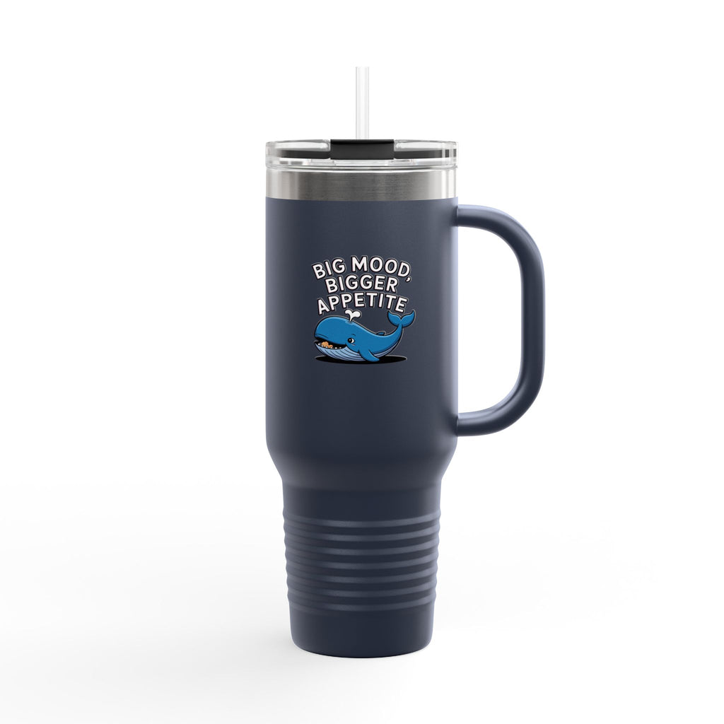 Funny Whale Travel Mug, Big Mood Bigger Appetite Tumbler, Cute Whale 40oz Cup With Handle, Foodie Gift For Snack Lovers