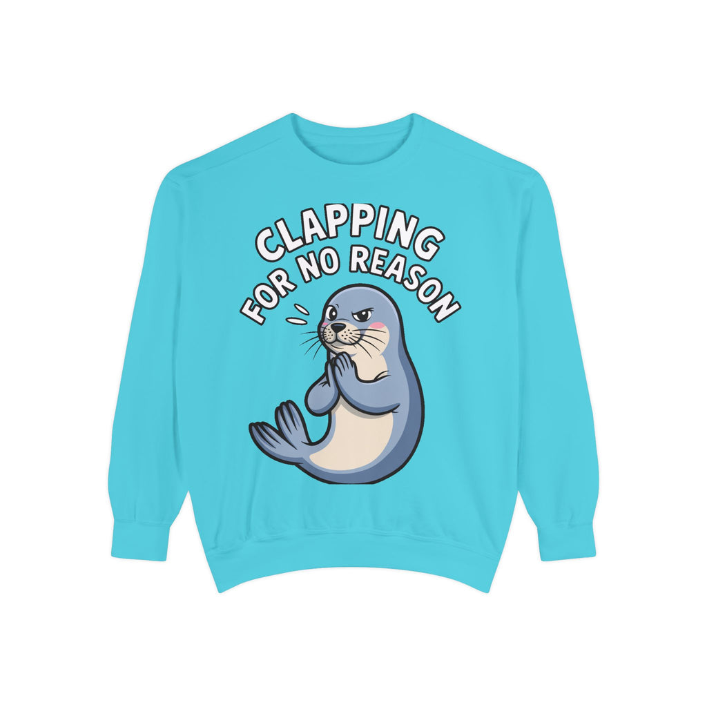 Clapping For No Reason Seal Sweatshirt, Funny Sassy Seal Crewneck, Cute Animal Embroidered Patch Style Sweatshirt, Sarcastic Gift