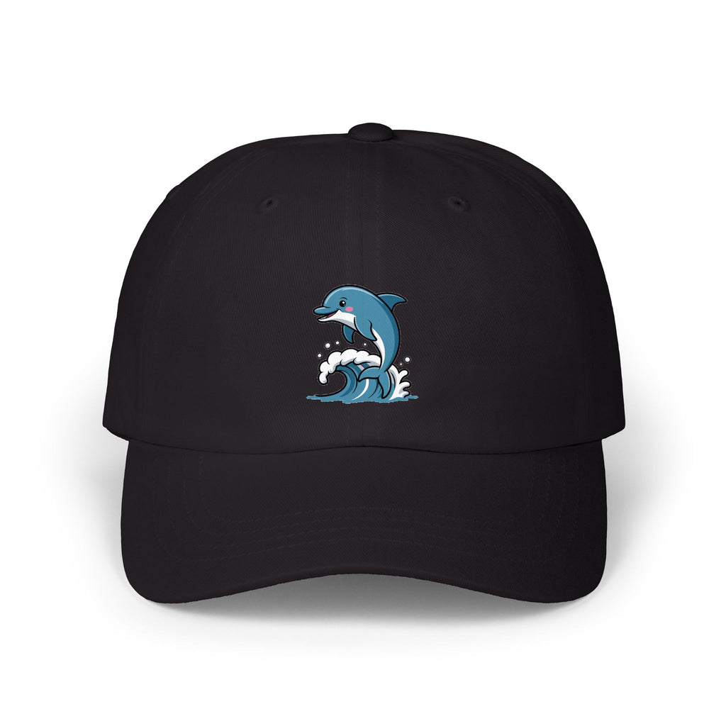 Dolphin Dad Hat, Cute Jumping Dolphin Cap, Ocean Wave Embroidered Hat, Beach Lover Gift, Unstructured 6-Panel Dad Cap