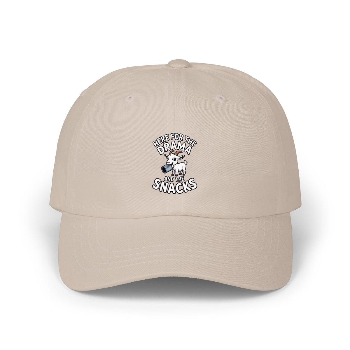 Funny Goat Dad Cap, Here For The Drama And The Snacks Hat, Cute Goat Embroidered Cap, Funny Farm Animal Gift