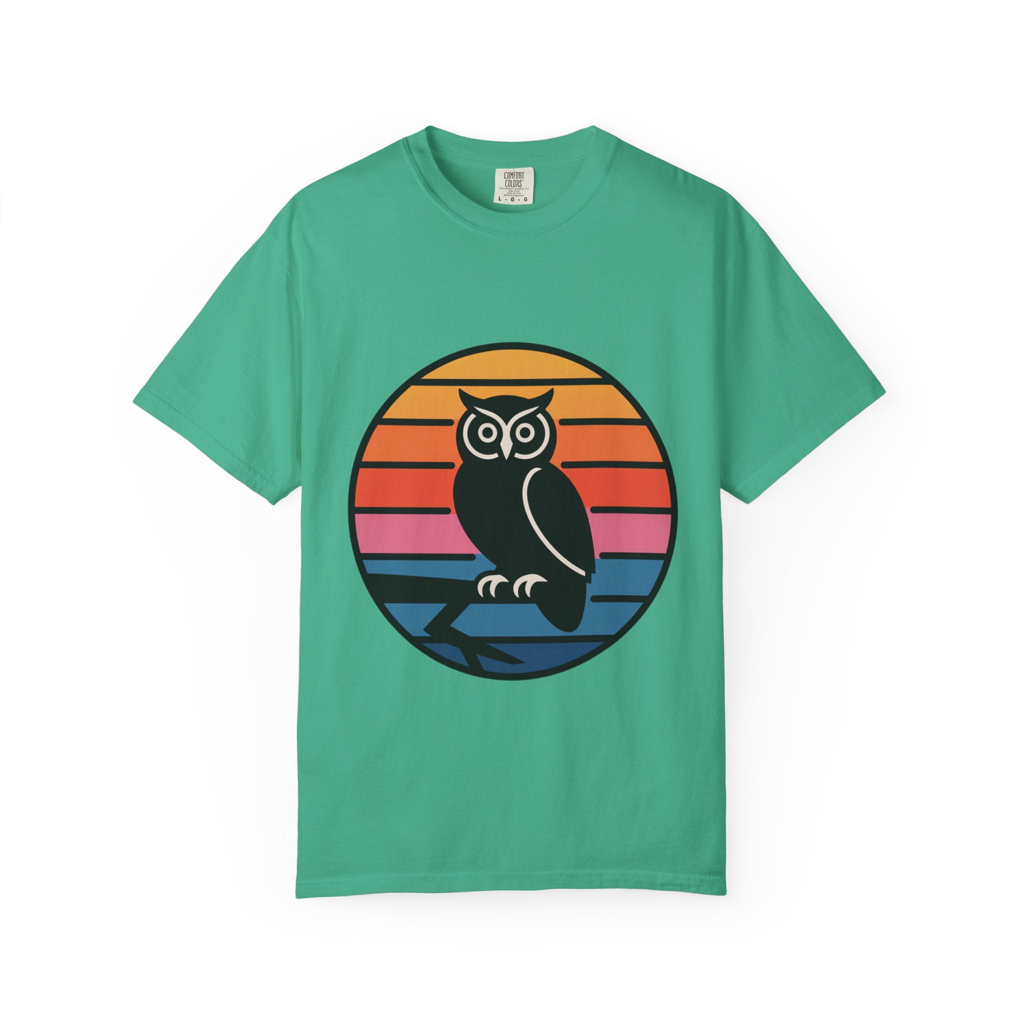 Retro Sunset Owl Badge T-Shirt