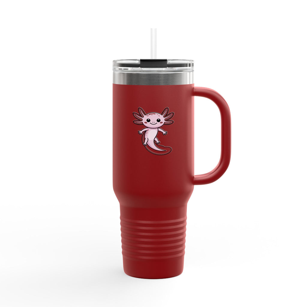 Cute Axolotl Travel Mug, 40oz Insulated Tumbler with Handle and Straw, Smiling Axolotl Cup, Cute Animal Lover Gift