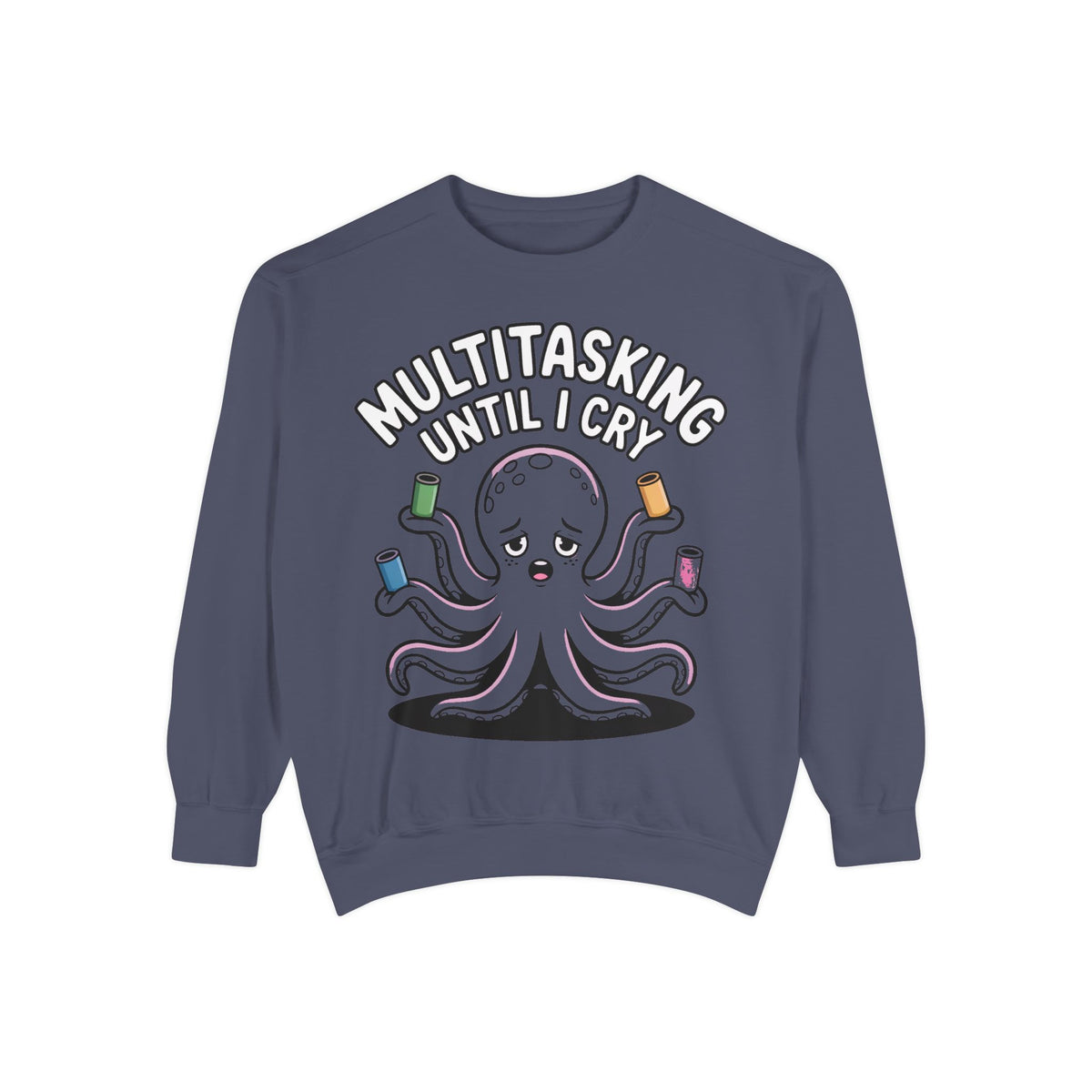 Multitasking Octopus Sweatshirt, Funny Stressed Octopus Crewneck, Embroidery-Patch Style Sweatshirt, Busy Mom Gift, Work Humor Pullover