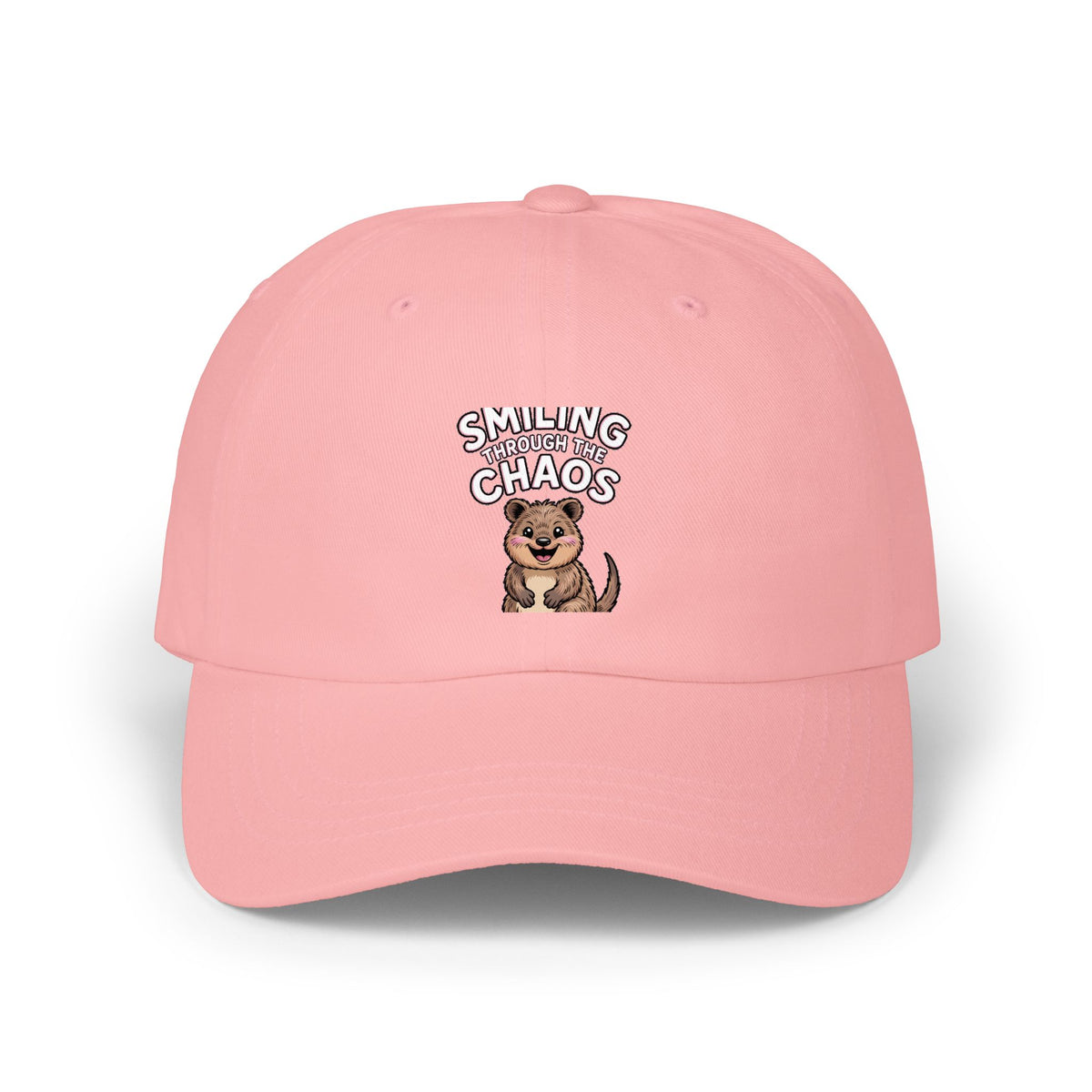 Smiling Through The Chaos Quokka Dad Hat, Funny Quokka Embroidered Cap, Cute Animal Lover Gift, Unstructured Baseball Cap