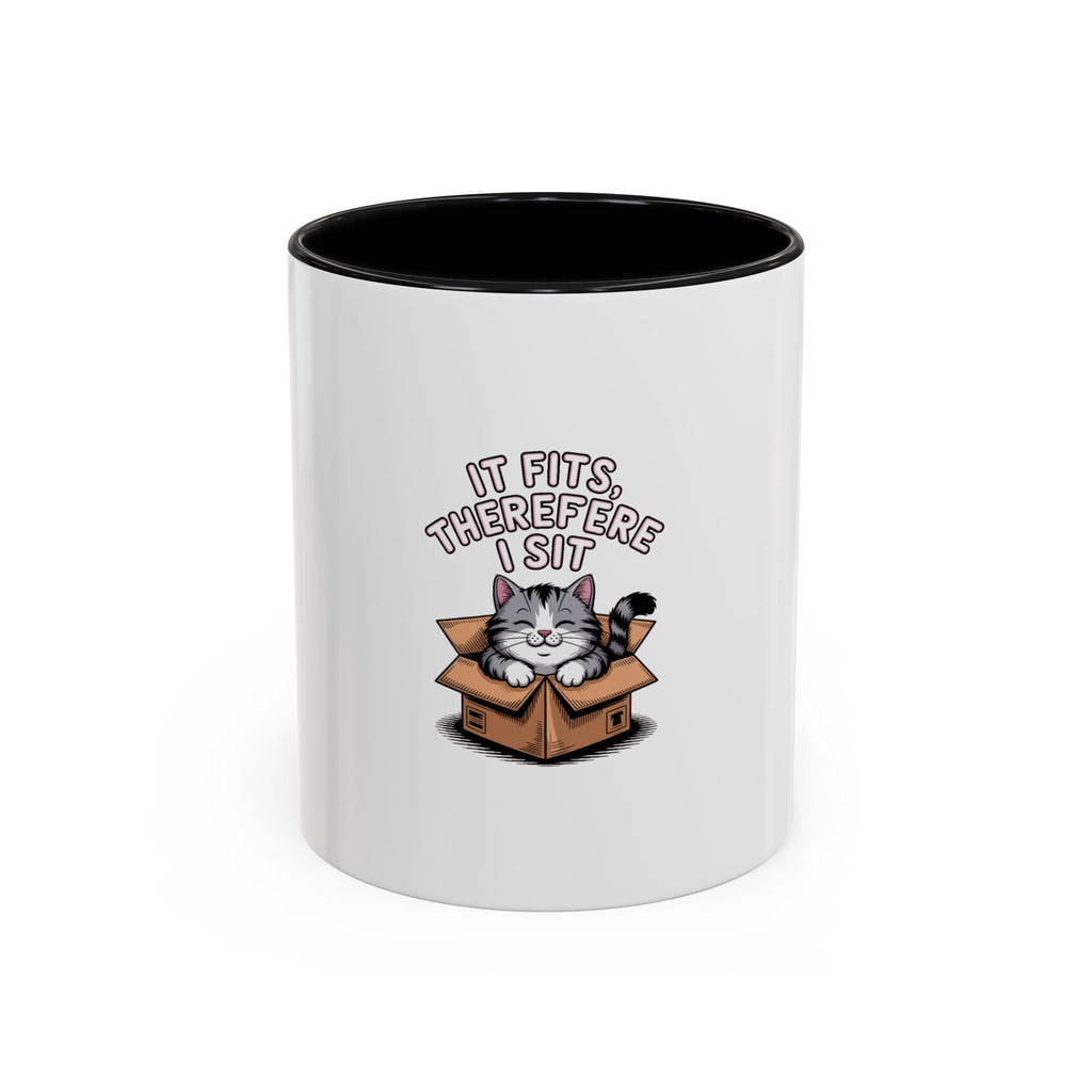 It Fits Therefore I Sit Cat Mug, Funny Cat In Box Coffee Mug, Cute Chubby Cat Lover Gift, Cat Mom Cat Dad Ceramic Mug