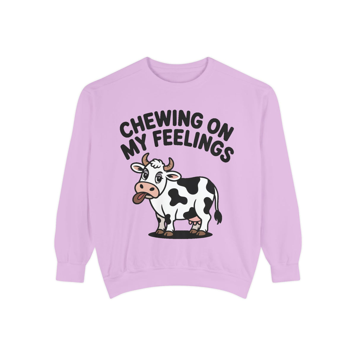 Chewing On My Feelings Sweatshirt, Funny Cow Crewneck, Cute Cow Lover Gift, Embroidered Style Cow Sweatshirt, Funny Farm Animal Shirt