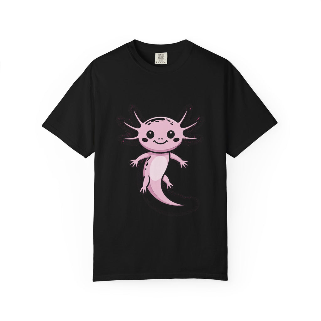 Cute Axolotl Shirt, Smiling Axolotl T-Shirt, Kawaii Axolotl Lover Gift, Garment Dyed Unisex Tee