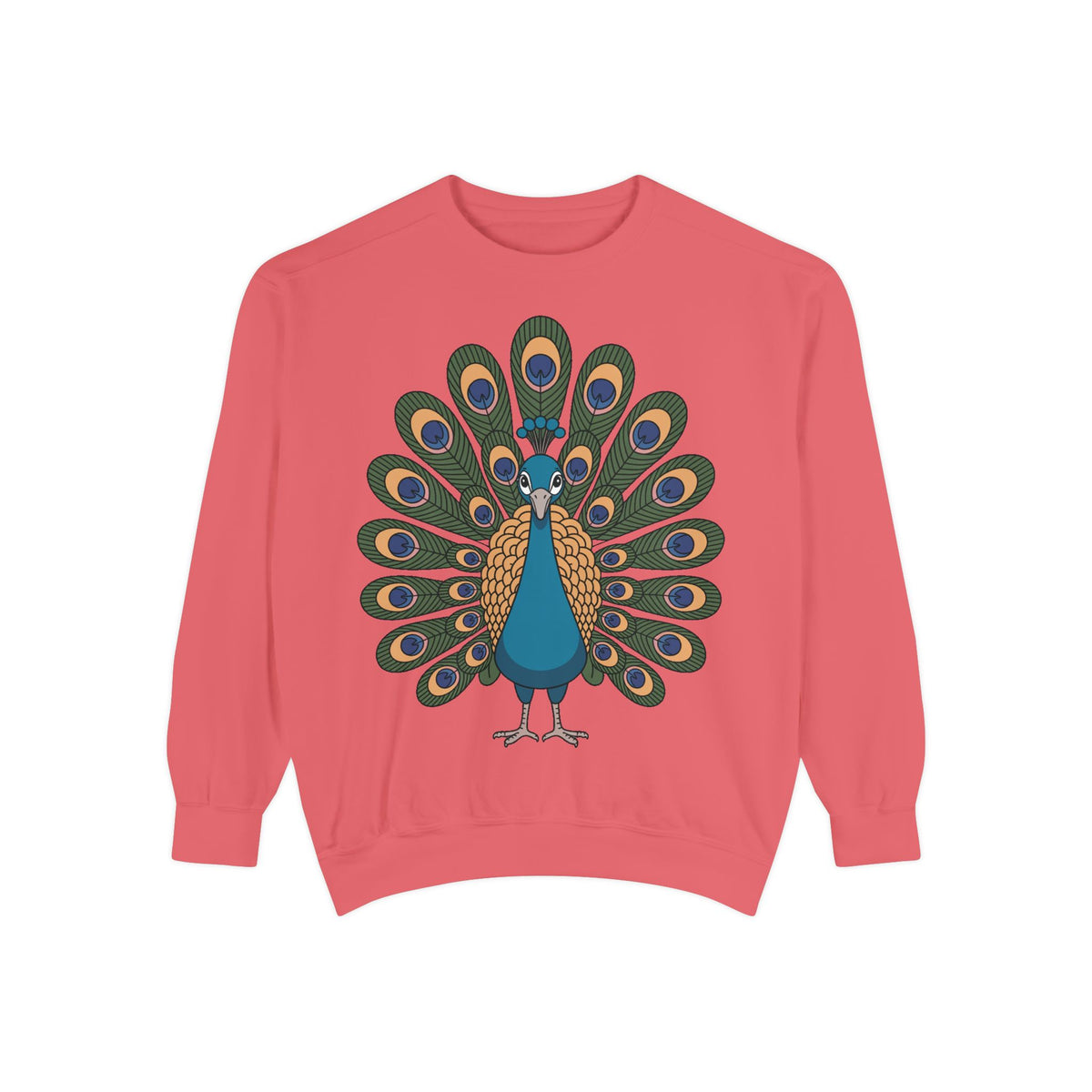 Peacock Sweatshirt, Cute Cartoon Peacock Crewneck, Embroidered Patch Style Feather Sweatshirt, Bird Lover Gift