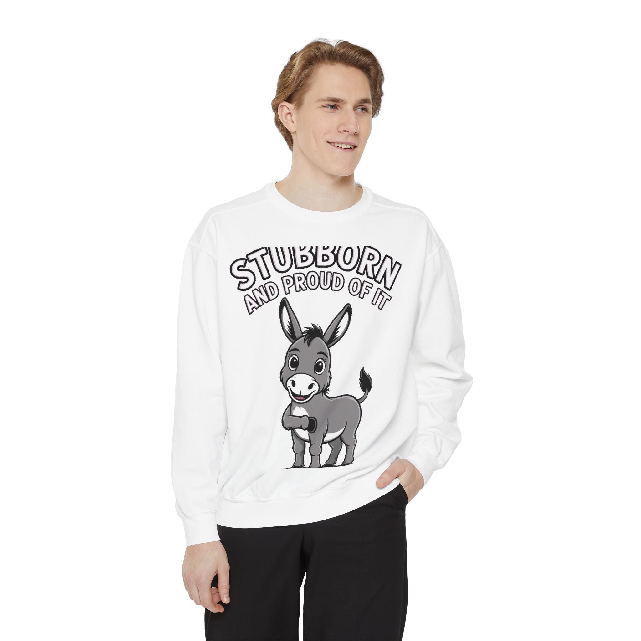 Stubborn Donkey Sweatshirt, Funny Donkey Crewneck, Stubborn And Proud Of It Shirt, Cute Farm Animal Gift, Embroidered Style Sweater