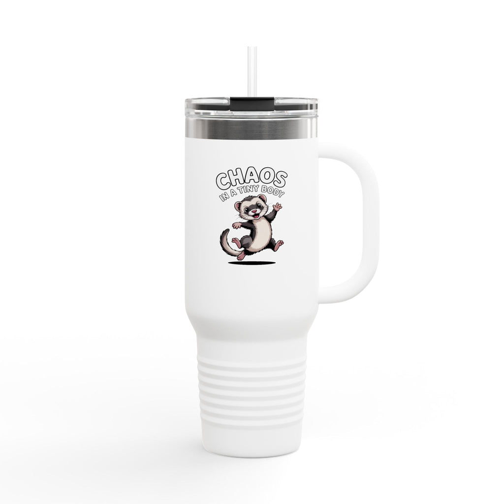 Funny Ferret Travel Mug 40oz, Chaos In A Tiny Body Tumbler, Cute Ferret Lover Gift, Insulated Tumbler With Handle And Straw