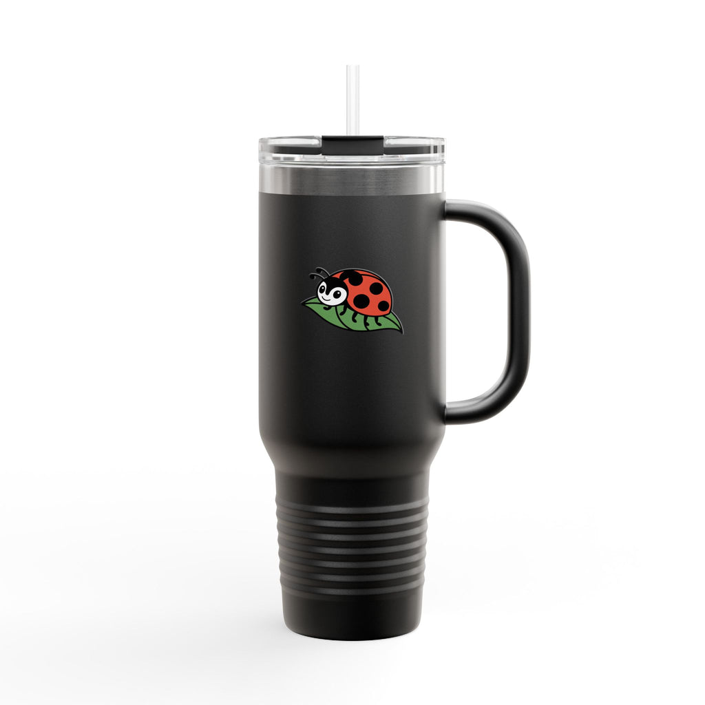 Cute Ladybug Travel Mug, 40oz Tumbler with Handle and Straw, Ladybug On A Leaf Insulated Cup, Nature Lover Gift