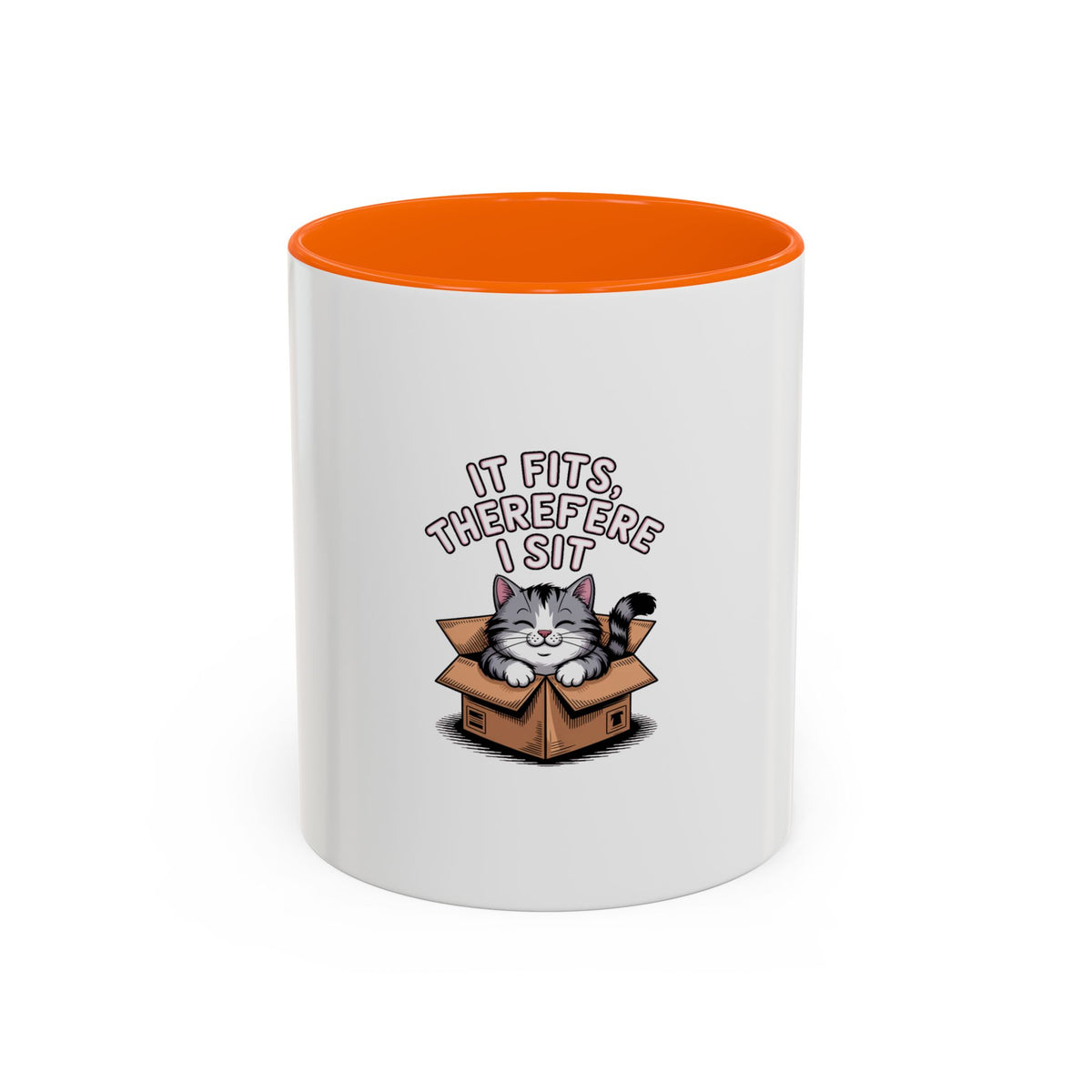 It Fits Therefore I Sit Cat Mug, Funny Cat In Box Coffee Mug, Cute Chubby Cat Lover Gift, Cat Mom Cat Dad Ceramic Mug