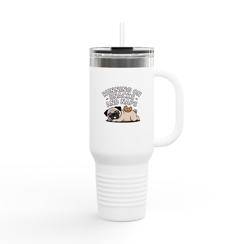 Pug Snacks And Naps Travel Mug, Funny Pug Tumbler, Cute Dog Lover Gift, 40oz Insulated Cup With Straw And Handle