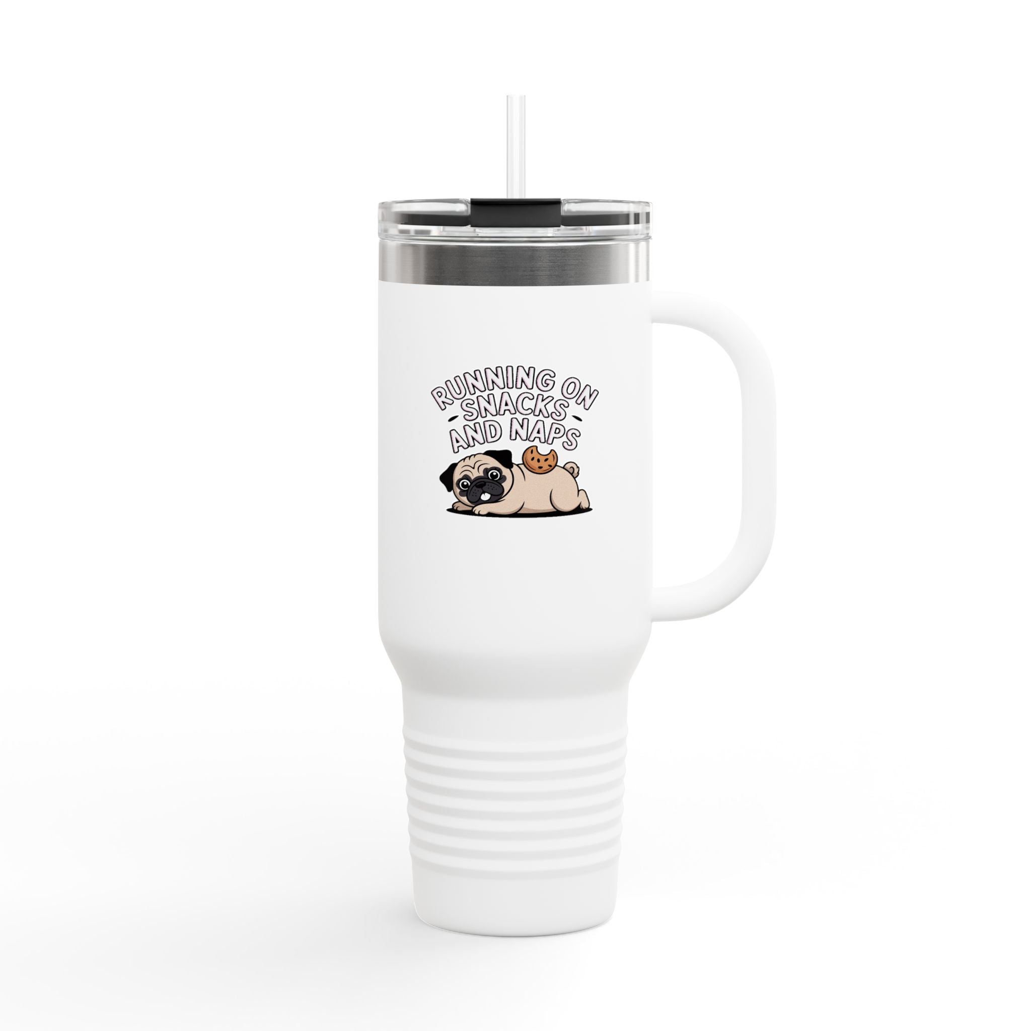 Pug Snacks And Naps Travel Mug, Funny Pug Tumbler, Cute Dog Lover Gift, 40oz Insulated Cup With Straw And Handle
