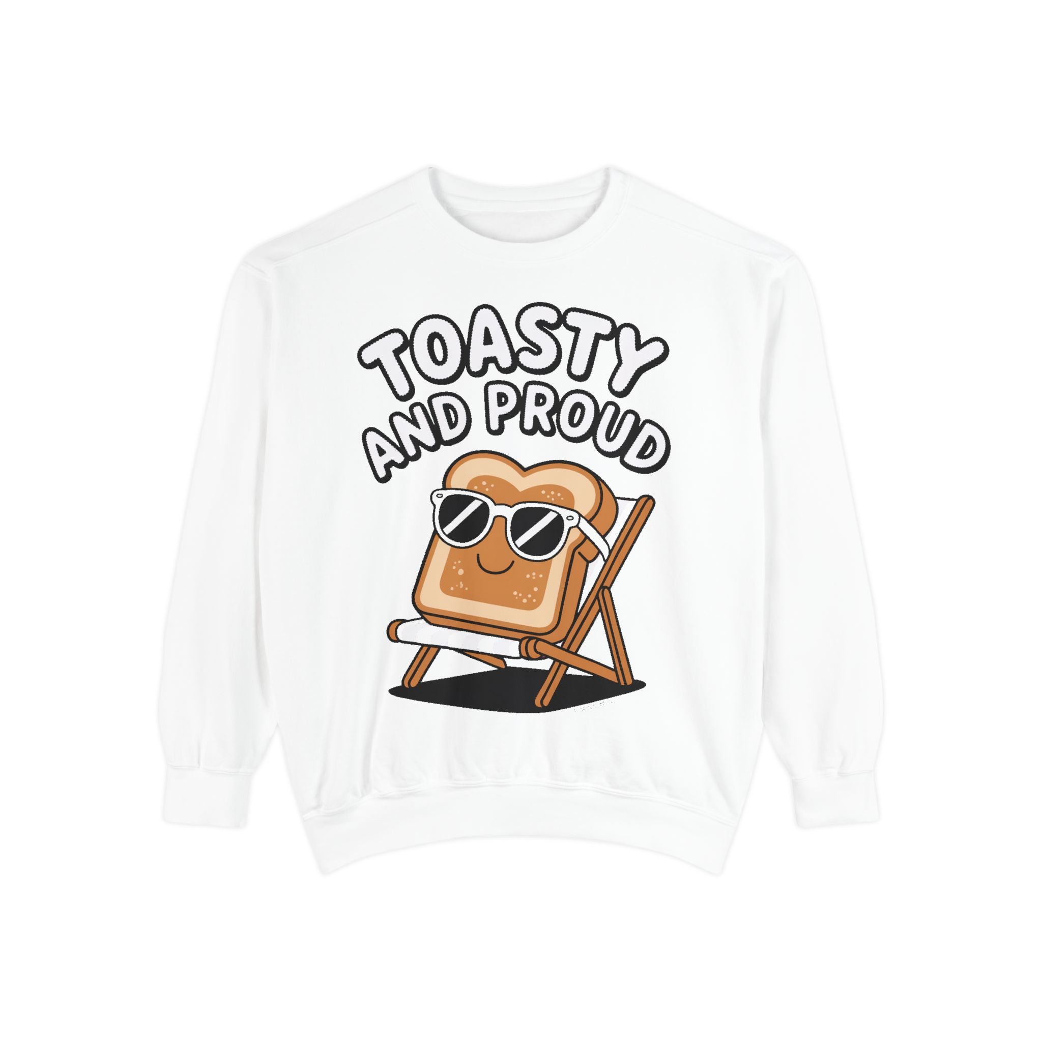 Toasty And Proud Sweatshirt, Funny Toast Bread Crewneck, Cute Beach Chair Toast Embroidered Sweatshirt, Funny Food Lover Gift