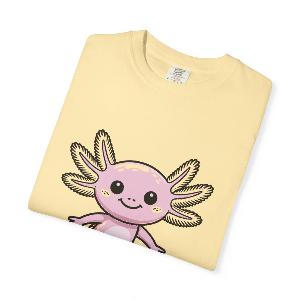 Cute Axolotl Shirt, Smiling Axolotl T-Shirt, Kawaii Axolotl Lover Gift, Garment Dyed Unisex Tee