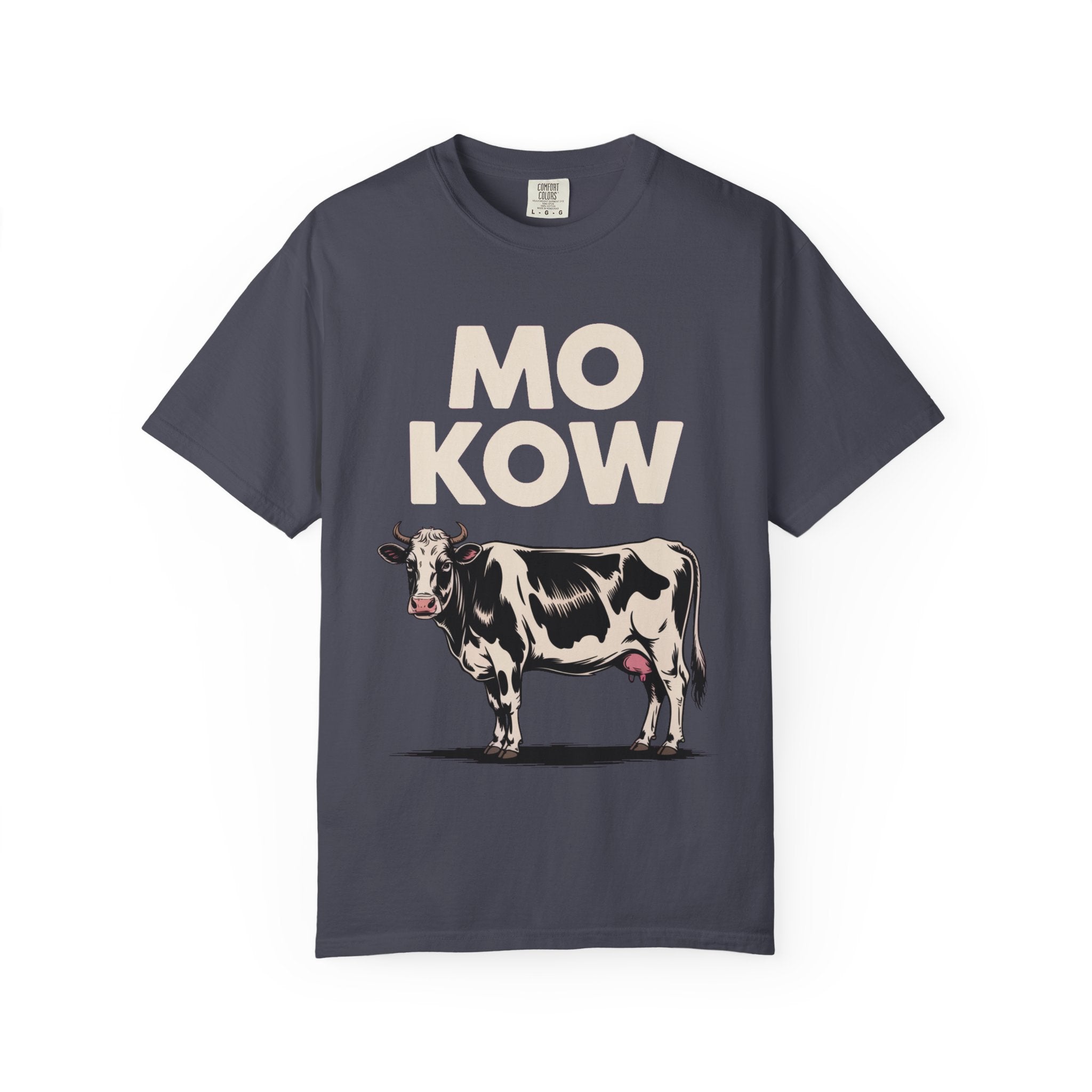 Mo Kow Funny Cow Shirt, Absurd Meme T-Shirt, Deadpan Farm Animal Tee, Weird Cow Lover Gift, Funny Misspelled Label Shirt