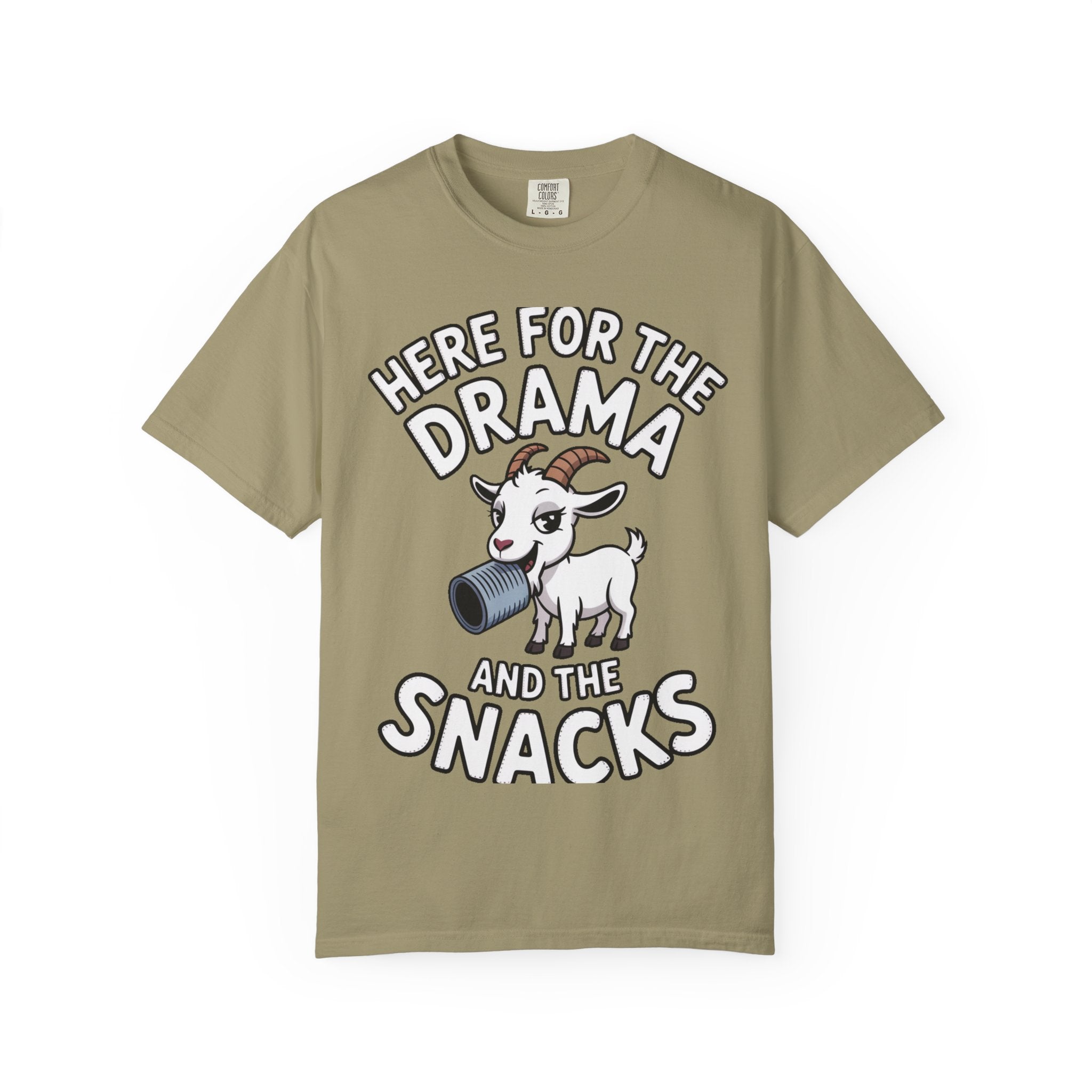 Funny Goat Shirt, Here For The Drama And The Snacks T-Shirt, Cute Goat Lover Gift, Sarcastic Farm Animal Tee