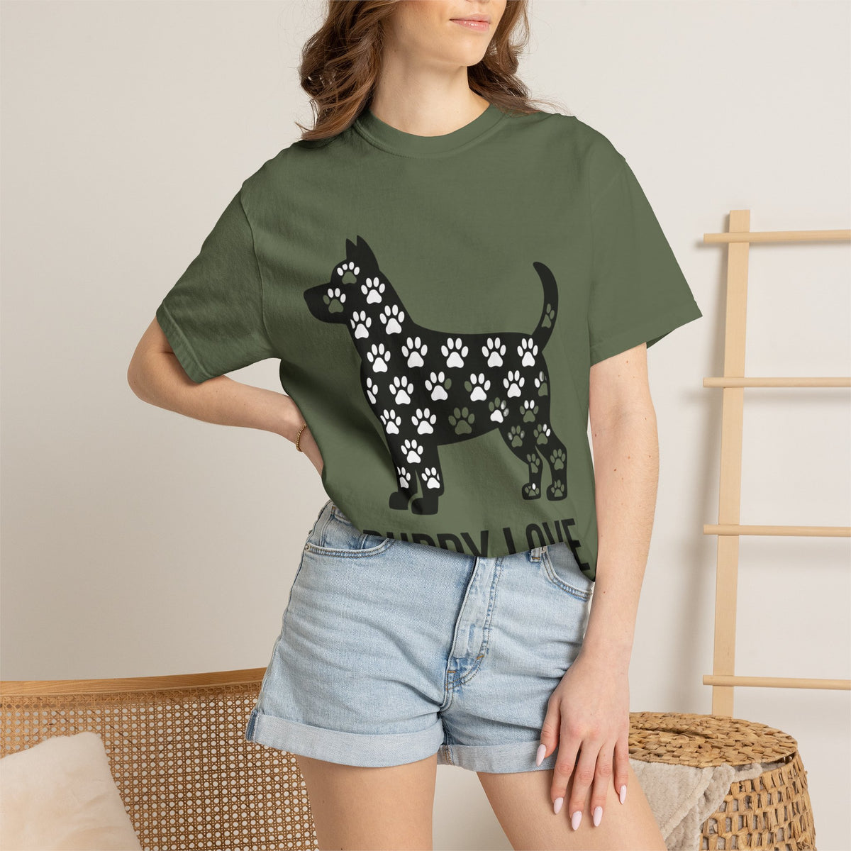 Puppy Love Dog Shirt, Cute Dog Silhouette T-Shirt, Paw Print Pattern Tee, Dog Lover Gift, Minimalist Dog Mom Shirt