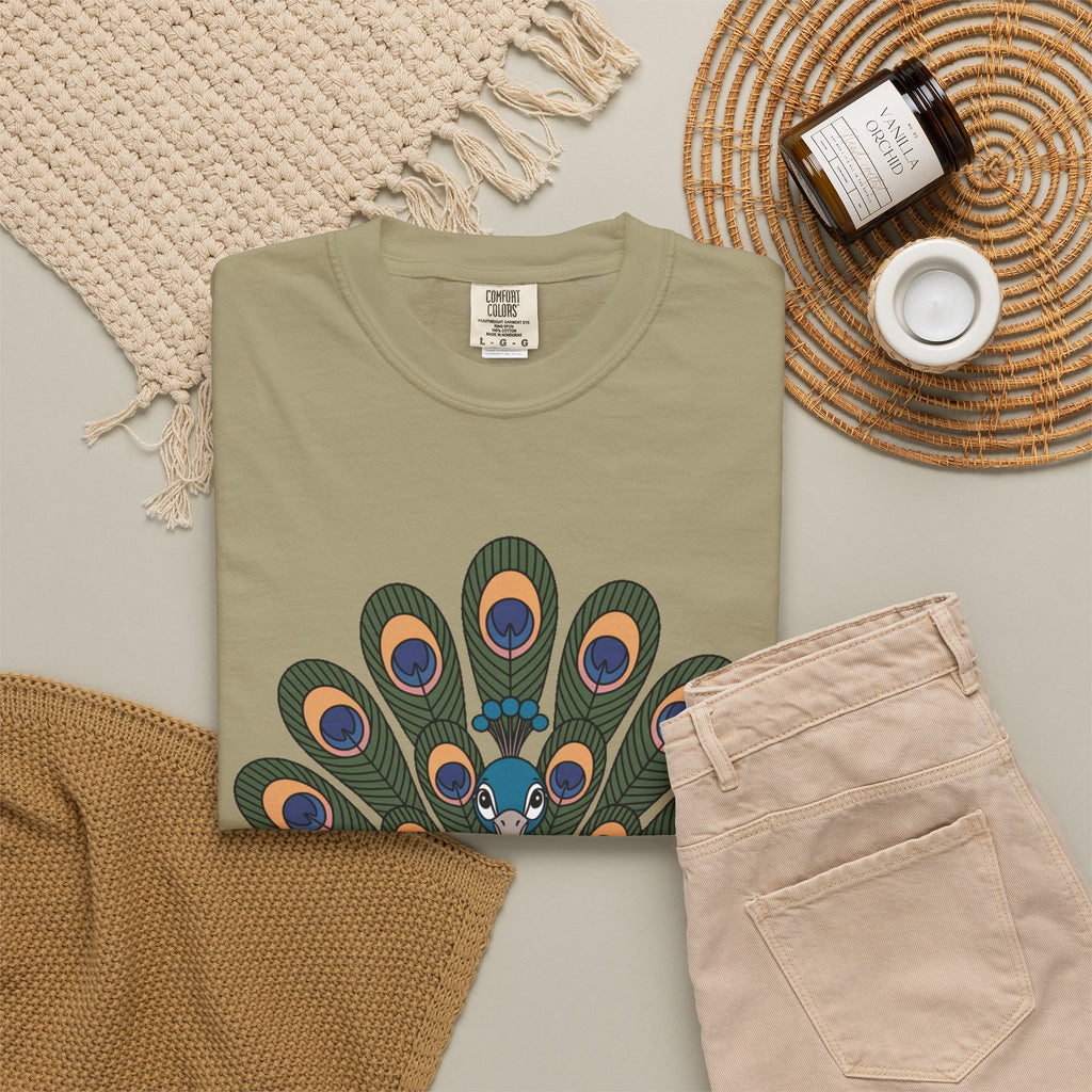 Cute Peacock T-Shirt, Fanned Feathers Bird Lover Gift Tee, Cartoon Peacock Graphic Shirt for Nature Lovers