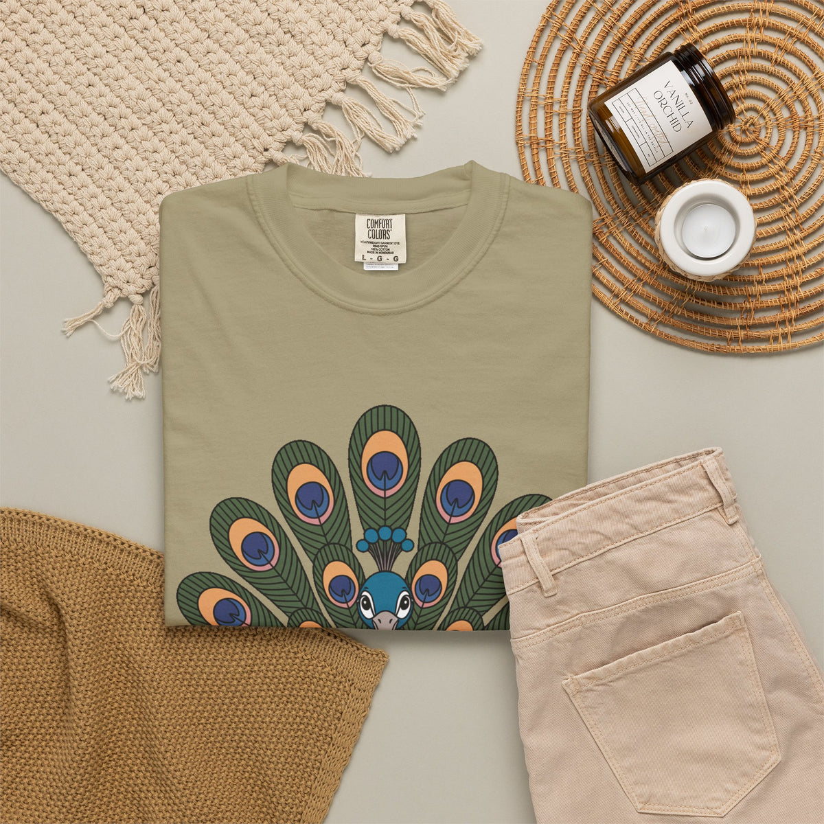 Cute Peacock T-Shirt, Fanned Feathers Bird Lover Gift Tee, Cartoon Peacock Graphic Shirt for Nature Lovers