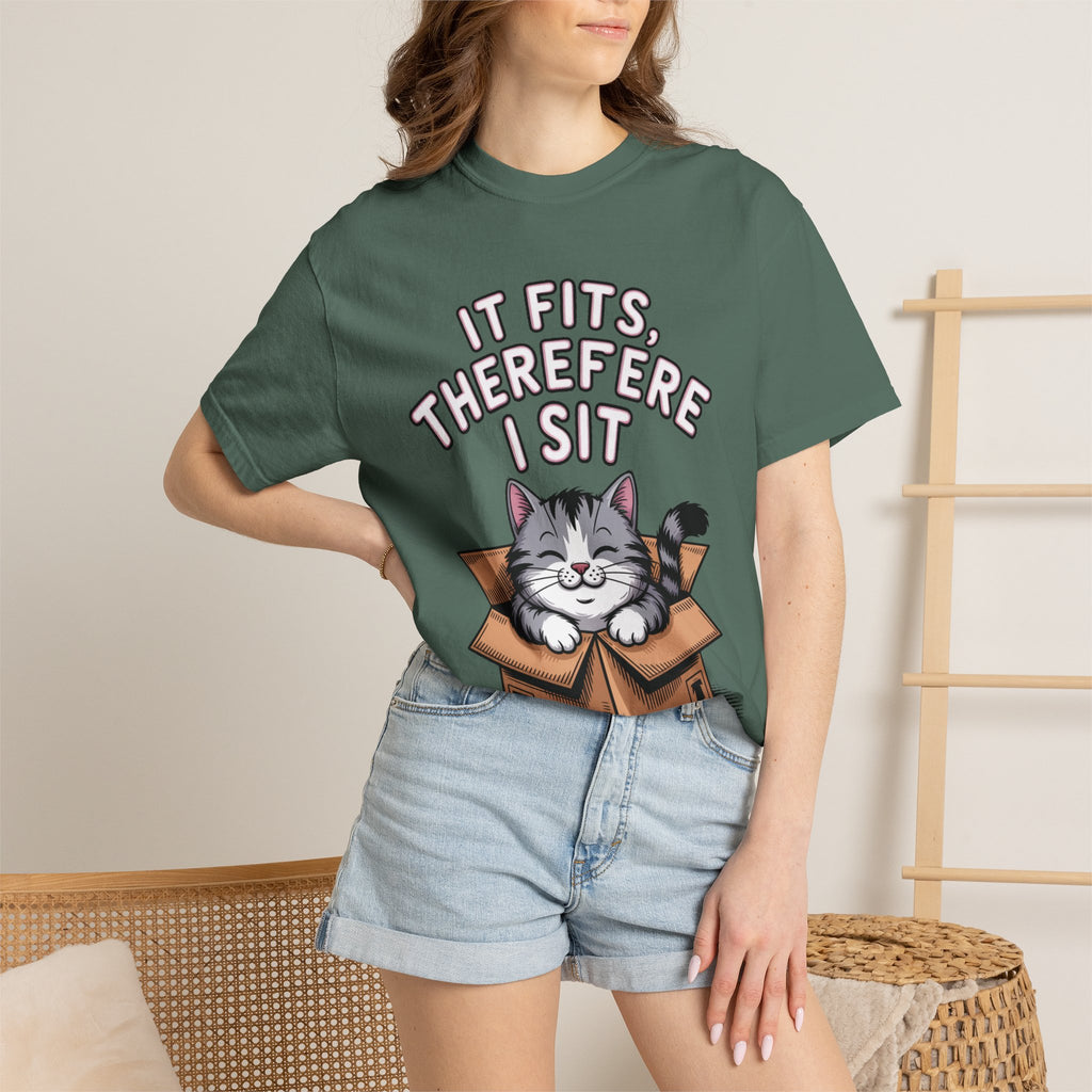 It Fits Therefore I Sit Cat Shirt, Funny Cat In Box T-Shirt, Cute Chubby Cat Lover Gift, Cat Owner Shirt, Funny Cat Meme Tee
