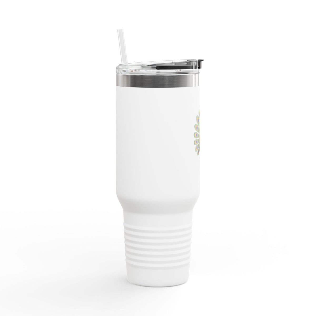 Peacock Travel Mug 40oz, Cute Peacock Feathers Tumbler with Handle, Bird Lover Gift, Insulated Stainless Steel Cup with Straw