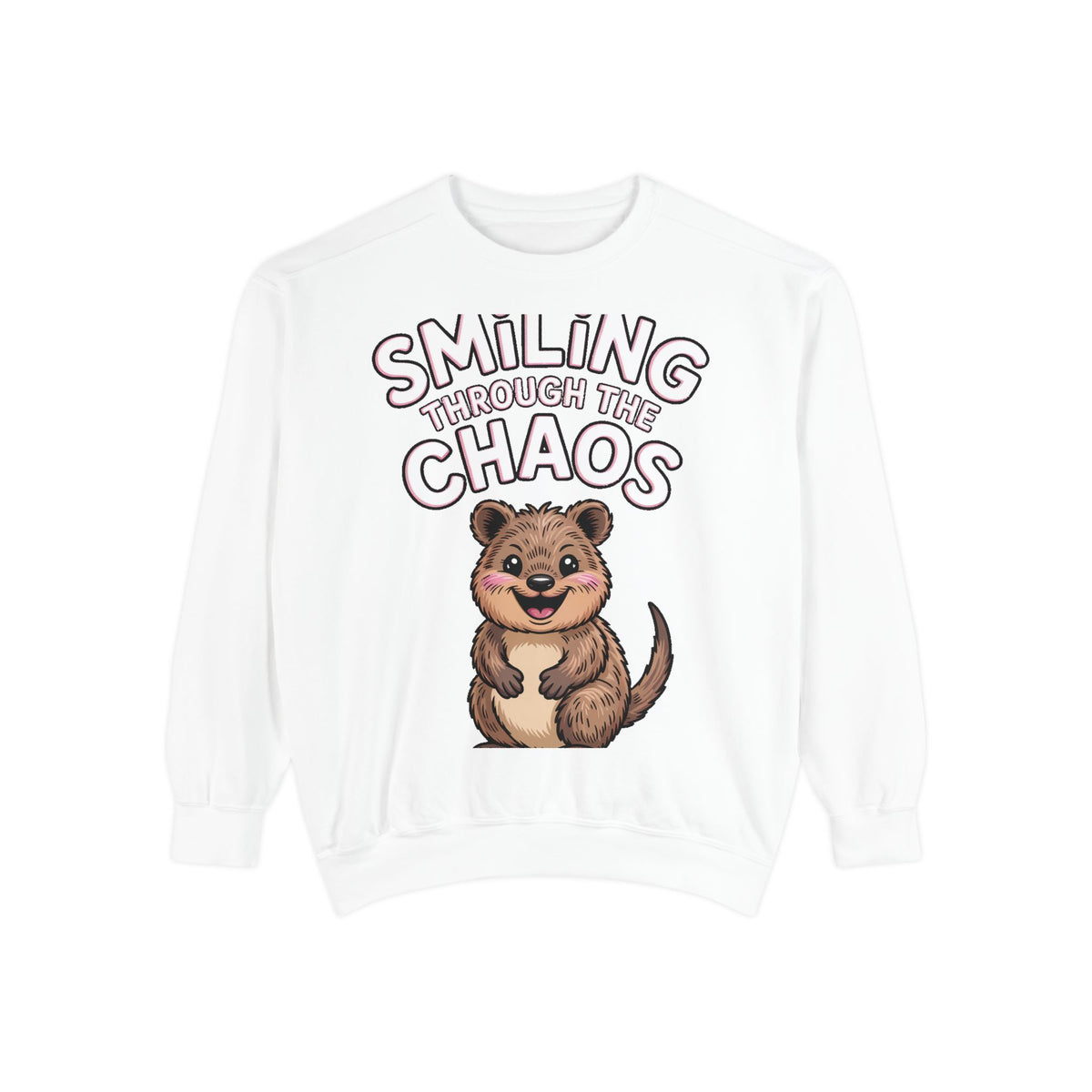 Smiling Through The Chaos Quokka Sweatshirt, Cute Embroidered-Look Crewneck, Funny Quokka Lover Gift, Positive Vibes Pullover