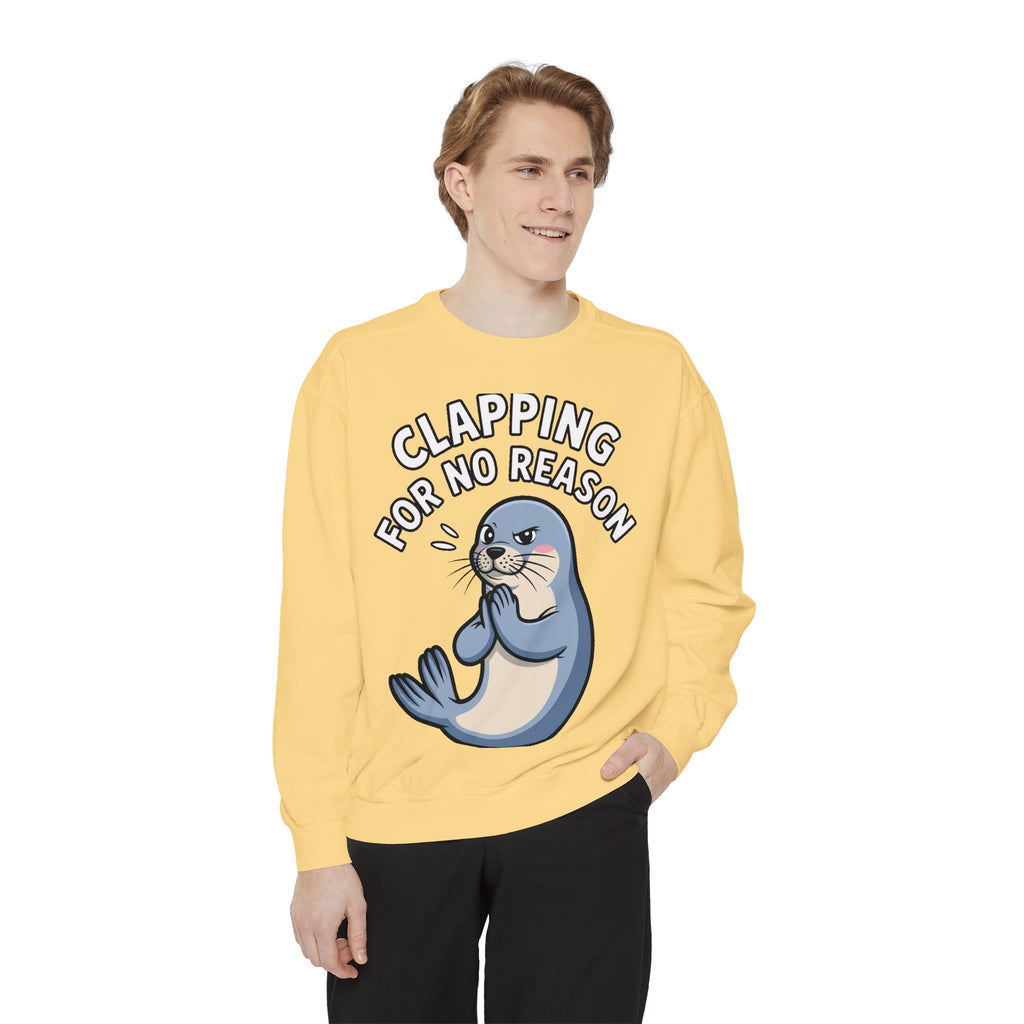 Clapping For No Reason Seal Sweatshirt, Funny Sassy Seal Crewneck, Cute Animal Embroidered Patch Style Sweatshirt, Sarcastic Gift
