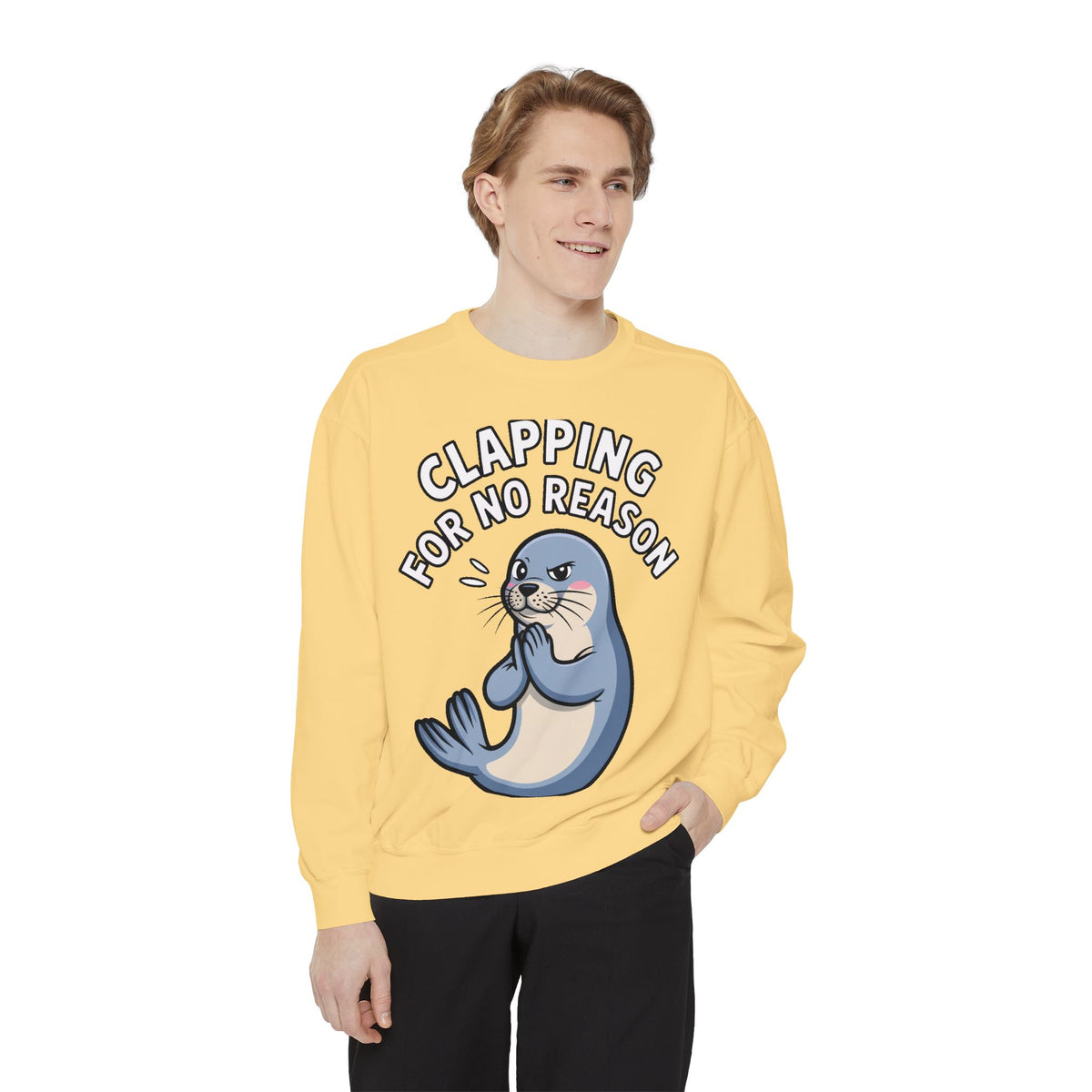 Clapping For No Reason Seal Sweatshirt, Funny Sassy Seal Crewneck, Cute Animal Embroidered Patch Style Sweatshirt, Sarcastic Gift