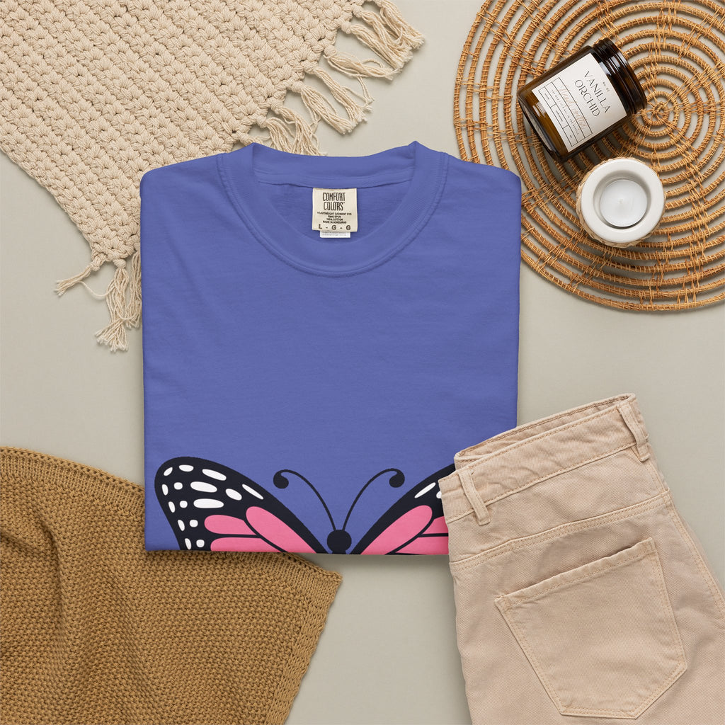 Butterfly T-Shirt, Cute Detailed Butterfly Graphic Tee, Nature Lover Gift, Embroidery-Style Butterfly Shirt, Garment-Dyed Unisex Tee