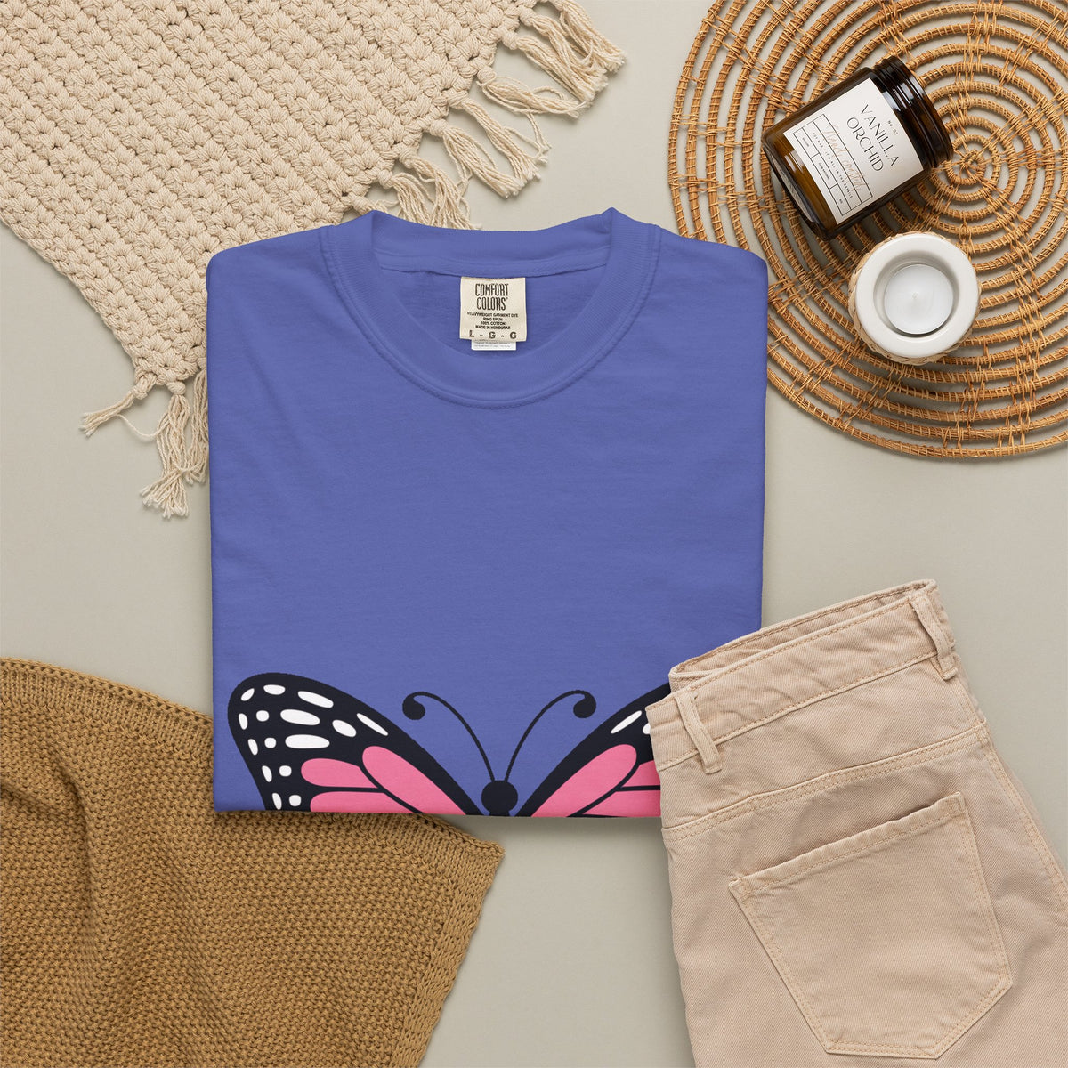 Butterfly T-Shirt, Cute Detailed Butterfly Graphic Tee, Nature Lover Gift, Embroidery-Style Butterfly Shirt, Garment-Dyed Unisex Tee