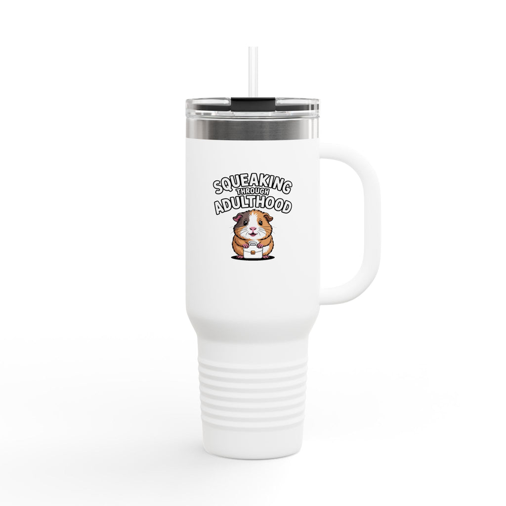 Guinea Pig Squeaking Through Adulthood Travel Mug, Funny Adulting Tumbler, Cute Guinea Pig Gift, 40oz Insulated Cup with Straw