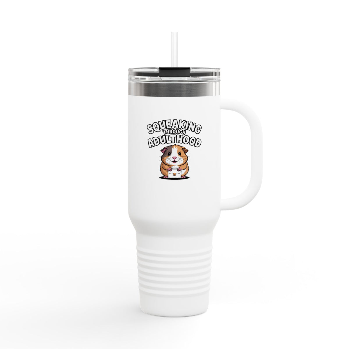 Guinea Pig Squeaking Through Adulthood Travel Mug, Funny Adulting Tumbler, Cute Guinea Pig Gift, 40oz Insulated Cup with Straw