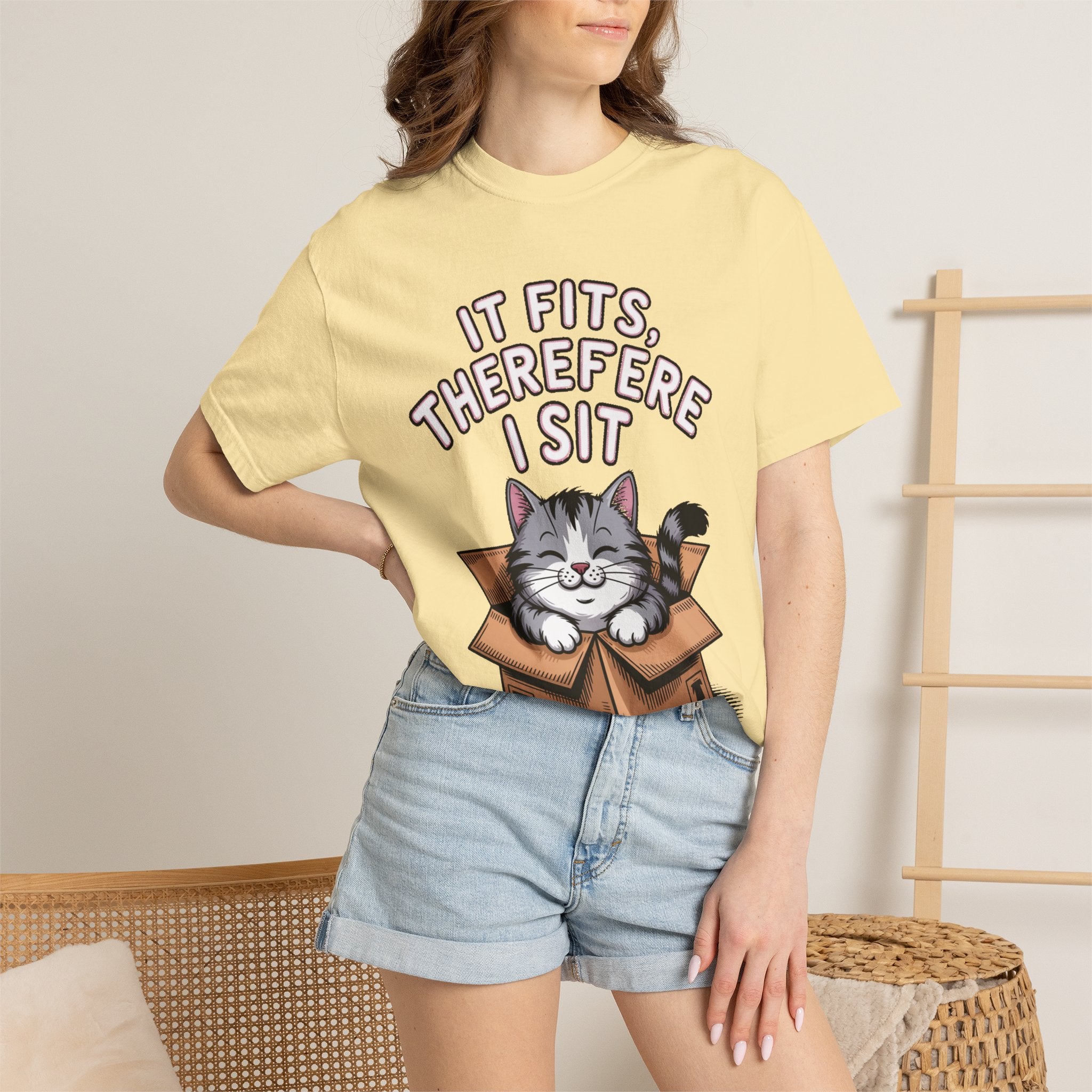 It Fits Therefore I Sit Cat Shirt, Funny Cat In Box T-Shirt, Cute Chubby Cat Lover Gift, Cat Owner Shirt, Funny Cat Meme Tee