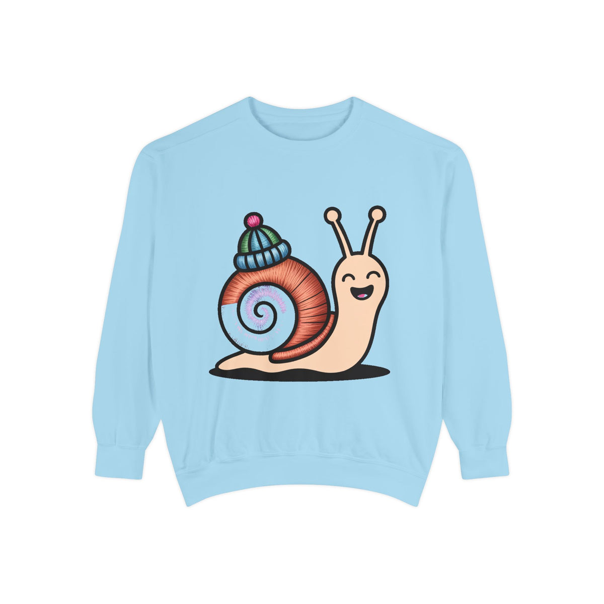 Cute Snail Sweatshirt, Embroidered Patch Style Snail With Tiny Hat Crewneck, Cottagecore Nature Lover Gift, Garment-Dyed Pullover