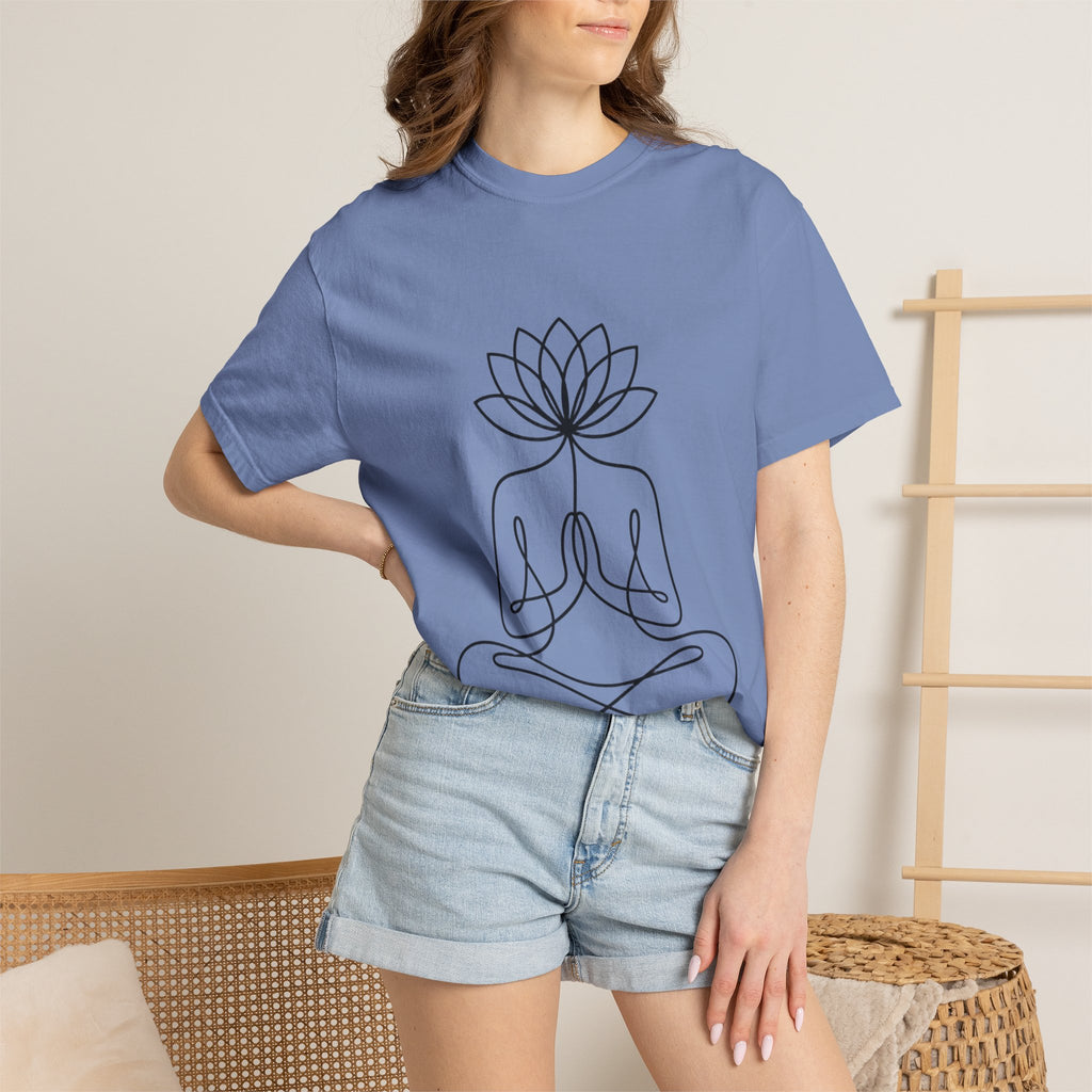Lotus Flower Line Art Shirt, Minimalist Yoga T-Shirt, Breathe Meditation Tee, Continuous Line Lotus Tattoo Style Gift